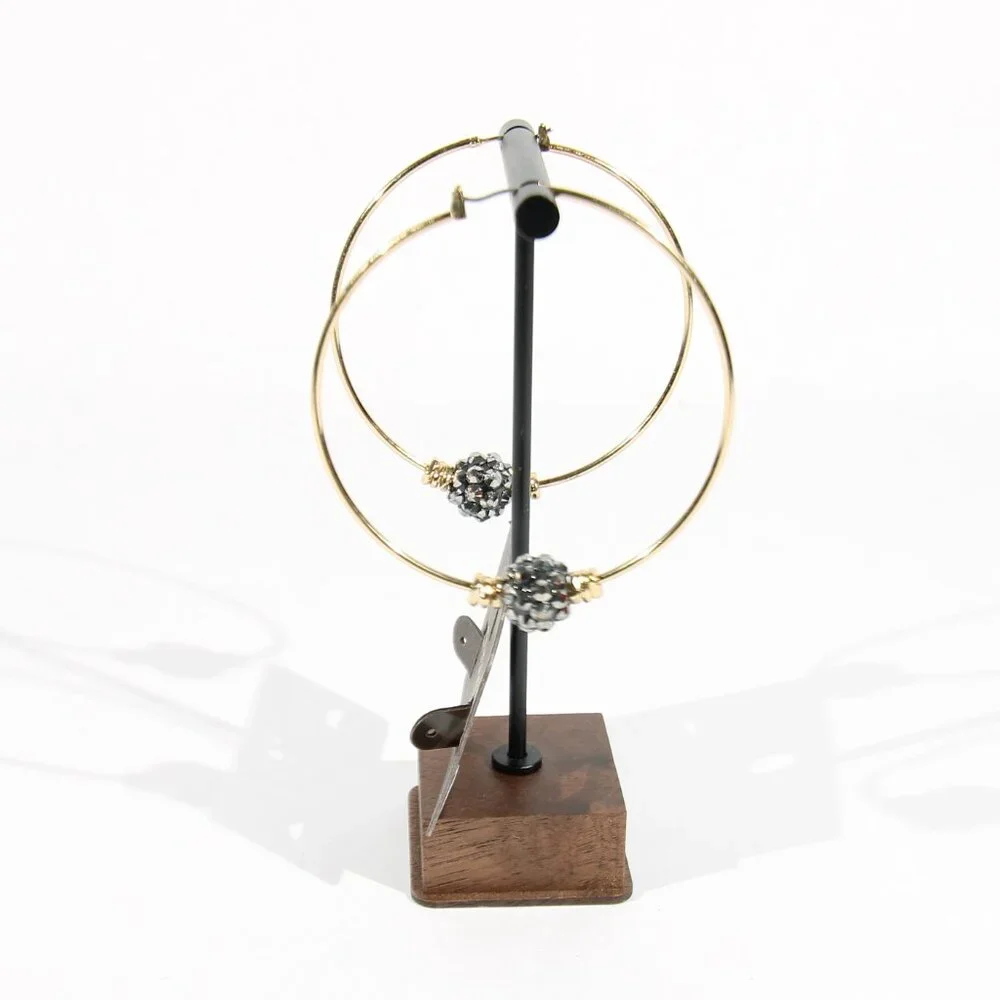 NWT Chico's Gold Tone Earrings with Gunmetal Rhinestone-Encrusted Beads. - Picture 4 of 7